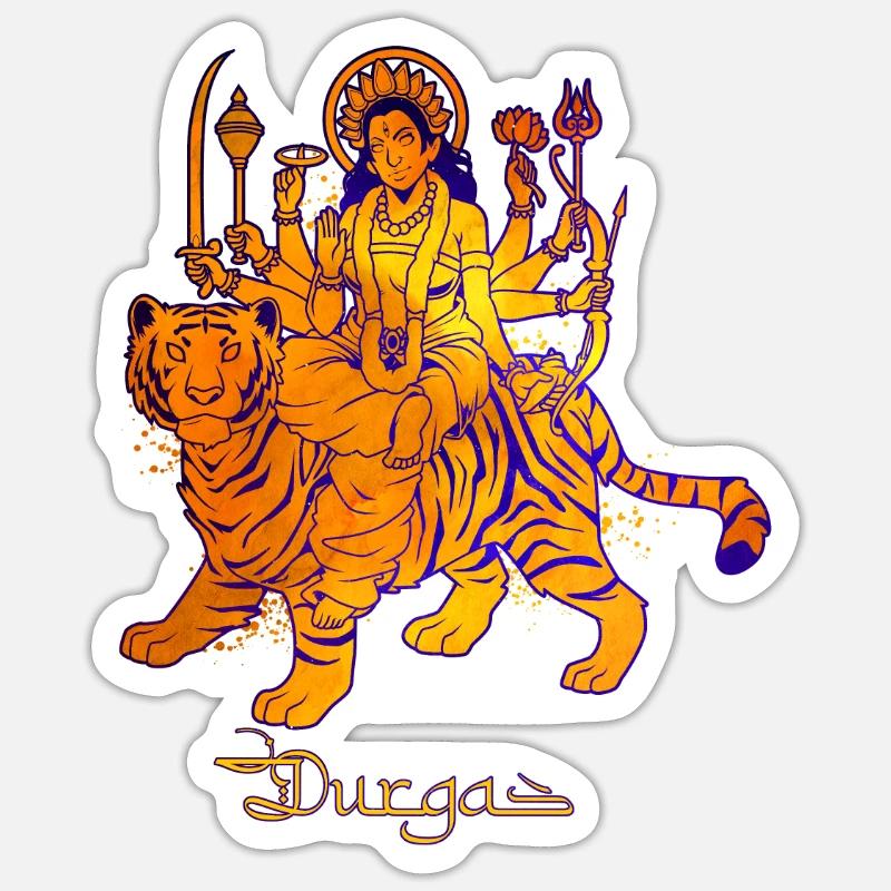 Dieu hindou - Durga - Sticker taille S (10 x 10 cm) - blanc mat