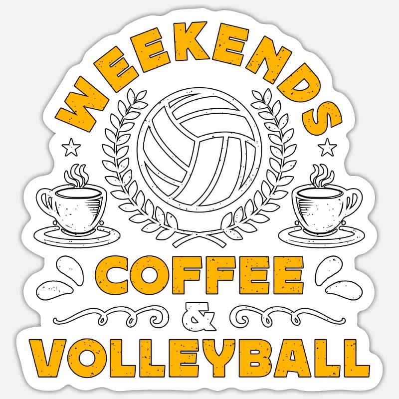 Ensemble de café et de volley-ball de beach-volleyball Week-ends - Sticker taille S (10 x 10 cm) - blanc mat