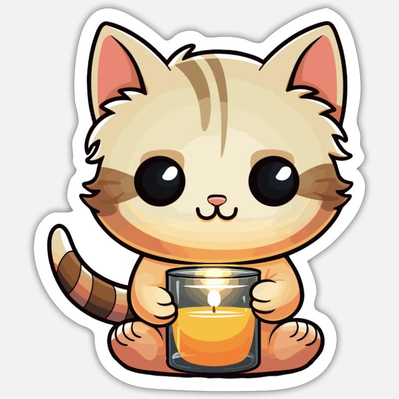 Niedliche Katze mit einer Kerze - Sticker Größe S (10 x 10 cm) - Mattweiß