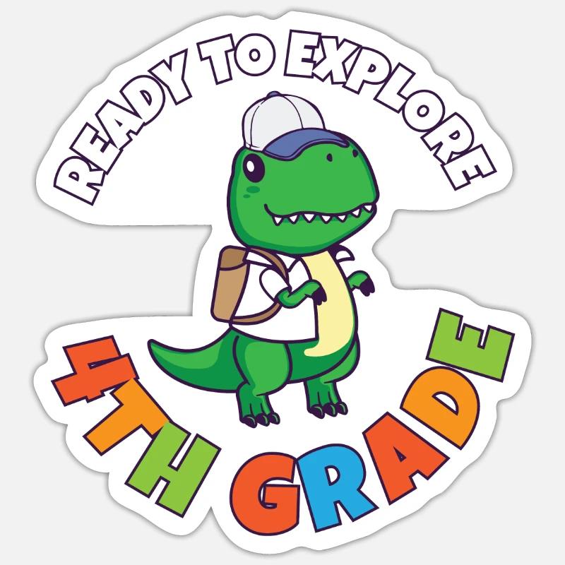 Back To School Day Ready to Explore 4th Grade Trex Sticker Größe S (10 x 10 cm)