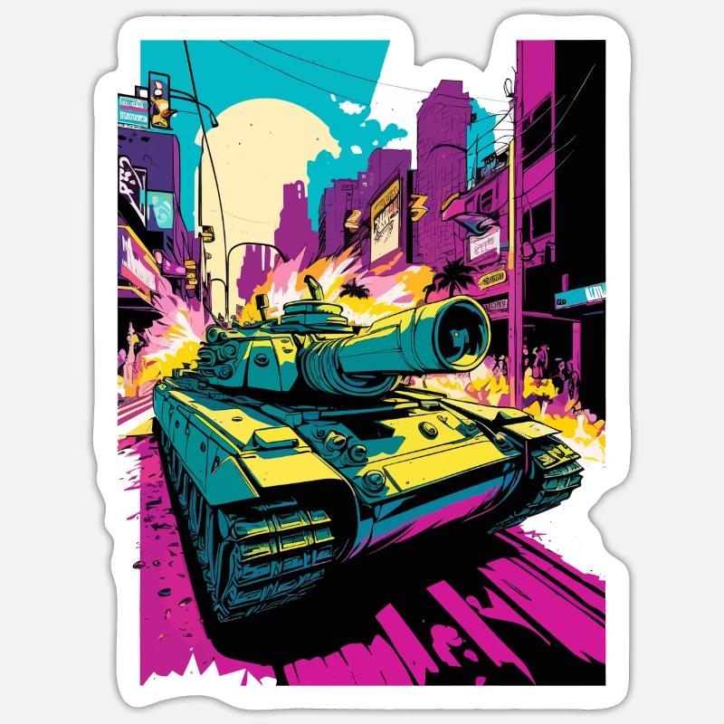 Panzer Pop Art Comic Style Leopard Panzer Sticker Größe S (10 x 10 cm)
