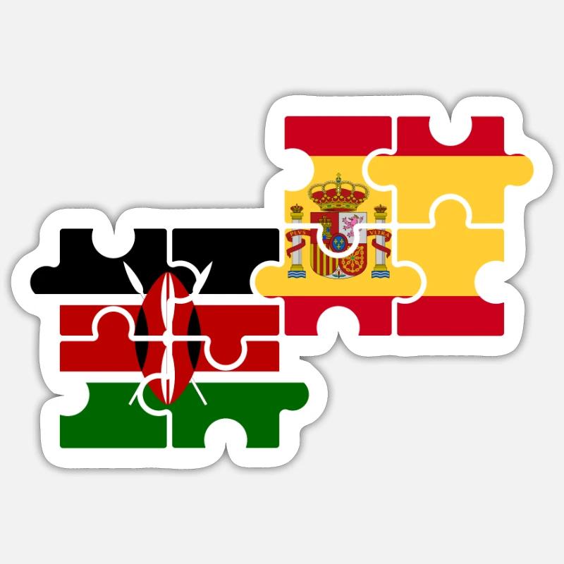 Kenya Espagne Drapeau Espagnol Kenyan - Sticker taille S (10 x 10 cm) - blanc mat