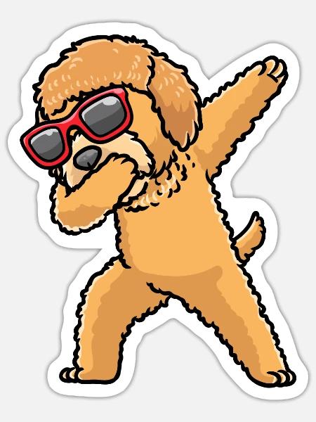 Goldendoodle Hund Mit Sonnenbrille Tanzen - Sticker Größe S (10 x 10 cm) - Mattweiß