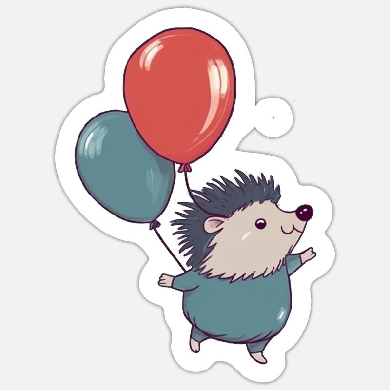Petit hérisson avec ballons - Sticker taille S (10 x 10 cm) - blanc mat