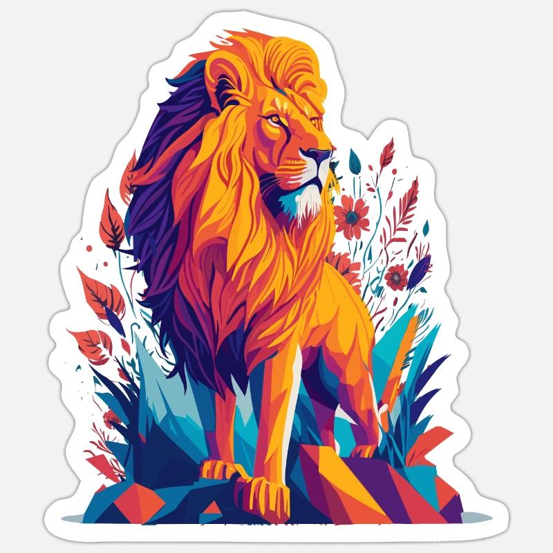 Löwe Polygon - Farbenfrohe Tier Illustration Sticker Größe S (10 x 10 cm)