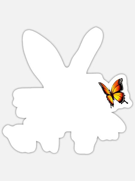 Kaninchen mit Schmetterling - Sticker Größe S (10 x 10 cm) - Mattweiß