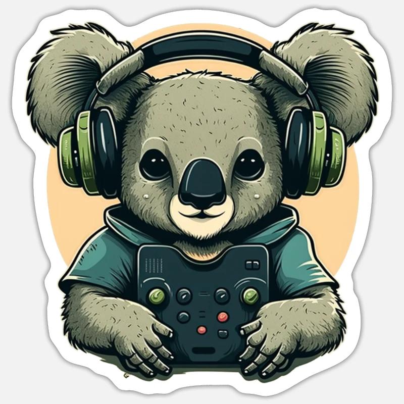 Koalabär mit Walkman - Sticker Größe S (10 x 10 cm) - Mattweiß