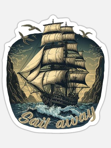 Gigantisches Boot segelt im Sturm auf hoher See mi - Sticker Größe S (10 x 10 cm) - Mattweiß