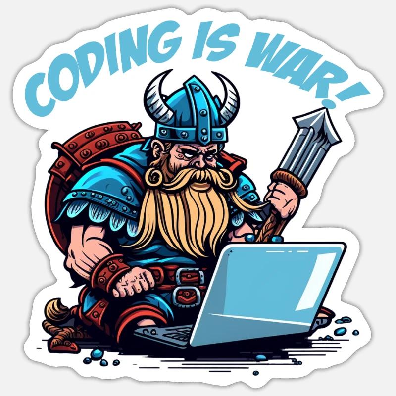 "Coding is war" Wikinger Sticker Größe S (10 x 10 cm)