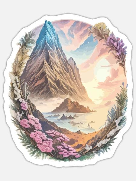 Natur Lanschaft Aquarell Berge Alpen wandern - Sticker Größe S (10 x 10 cm) - Mattweiß