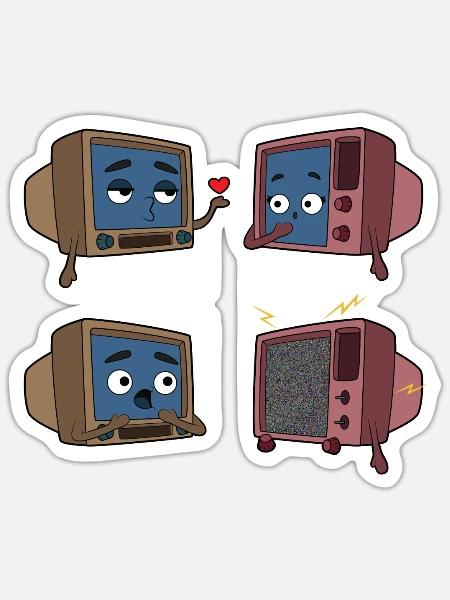 Fernsehen Liebe Paar - Sticker Größe S (10 x 10 cm) - Mattweiß