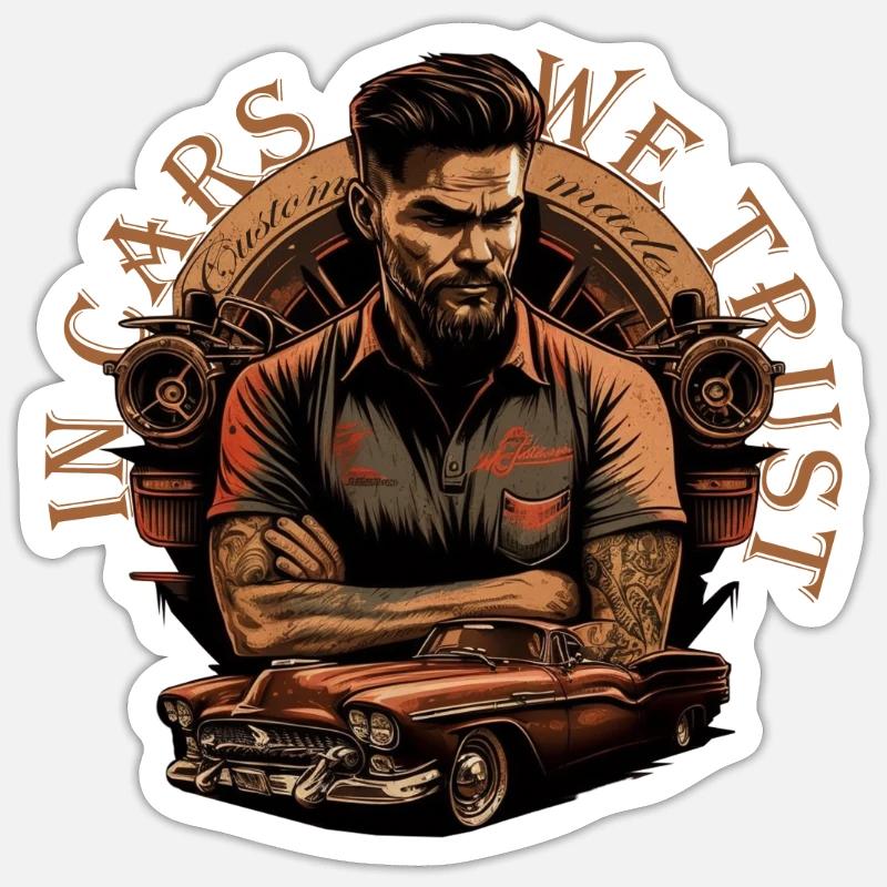 Oldtimer with lettering - Sticker size S (10 x 10 cm) - white matte