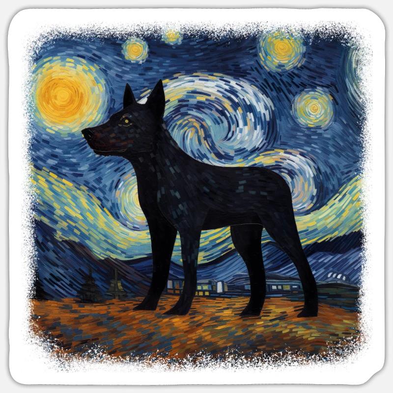 Australian Kelpie Van gogh starry night - Sticker Größe S (10 x 10 cm) - Mattweiß