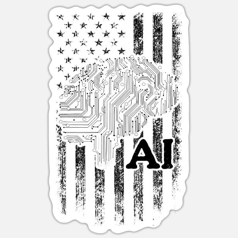 AI US Flag Artificial Intelligence Technology - Sticker Größe S (10 x 10 cm) - Mattweiß