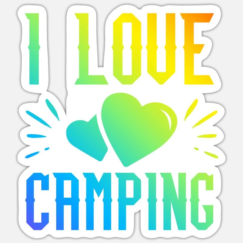 J’adore le camping - Sticker taille S (10 x 10 cm) - blanc mat