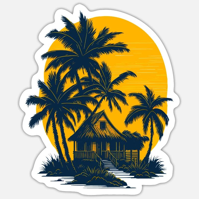 Cabin on the beach under palm trees Sticker size S (10 x 10 cm)