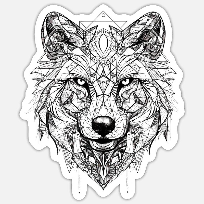 Wolf Geometrisch - Sticker Größe S (10 x 10 cm) - Mattweiß