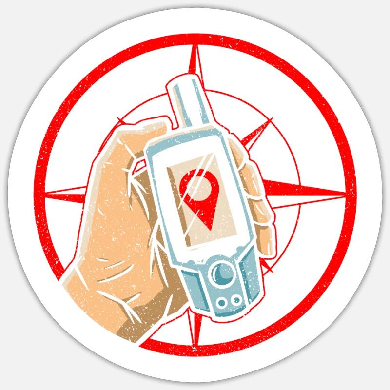 Kompass + Hand mit GPS-Empfänger - Geocaching - Sticker Größe S (10 x 10 cm) - Mattweiß