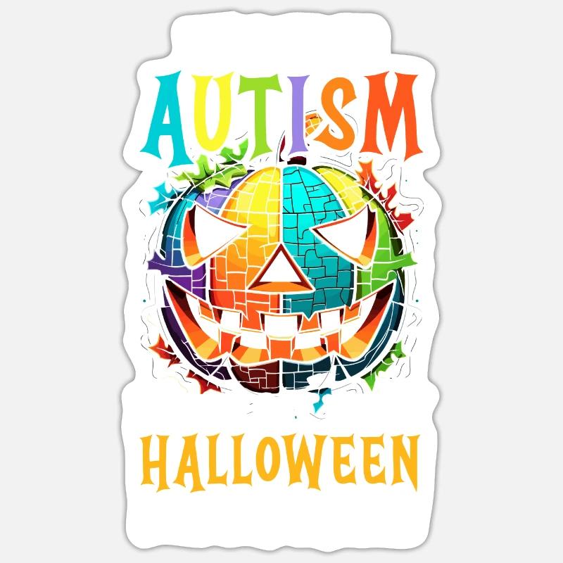Autismus Halloween Süßes oder Saures Autismus-Bewusstsein - Sticker Größe S (10 x 10 cm) - Mattweiß