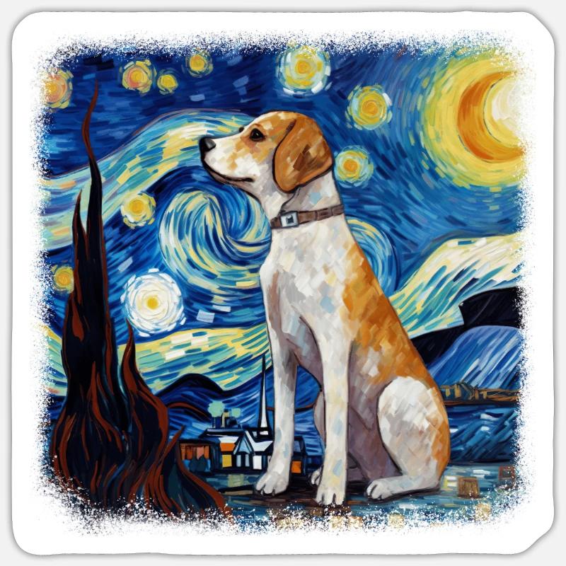 Beagle Van Gogh nuit étoilée - Sticker taille S (10 x 10 cm) - blanc mat