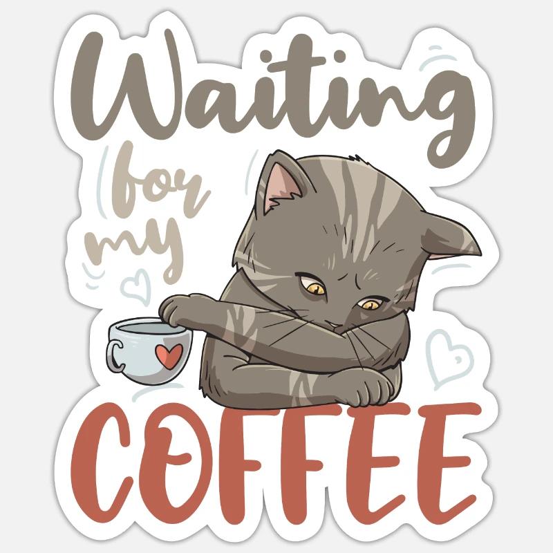Caffeine Drinker Coffee Lover Breakfast Kitty Sticker size S (10 x 10 cm)