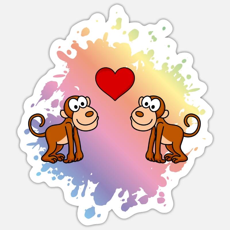 Affe Comic Paar Liebe - Sticker Größe S (10 x 10 cm) - Mattweiß