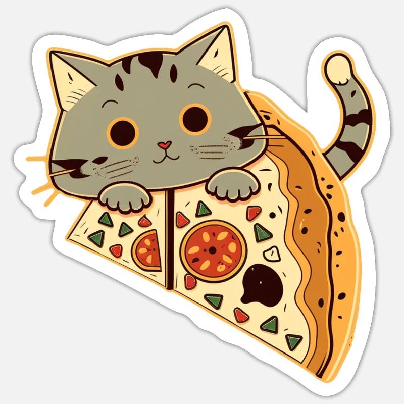 Pizza avec chat Sticker taille S (10 x 10 cm)