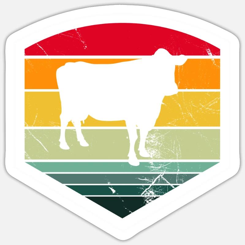 Cadeau rétro Cow Farmer - Sticker taille S (10 x 10 cm) - blanc mat
