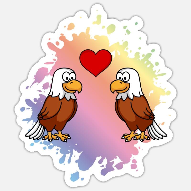 Adler Comic Paar Liebe - Sticker Größe S (10 x 10 cm) - Mattweiß