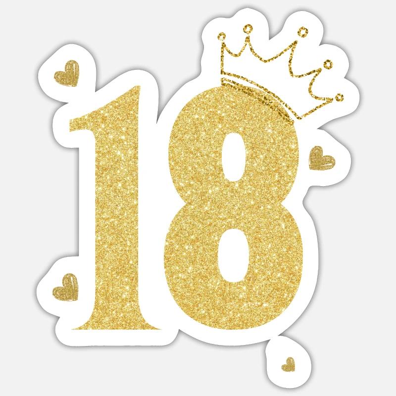 18e anniversaire couronne doré - Sticker taille S (10 x 10 cm) - blanc mat