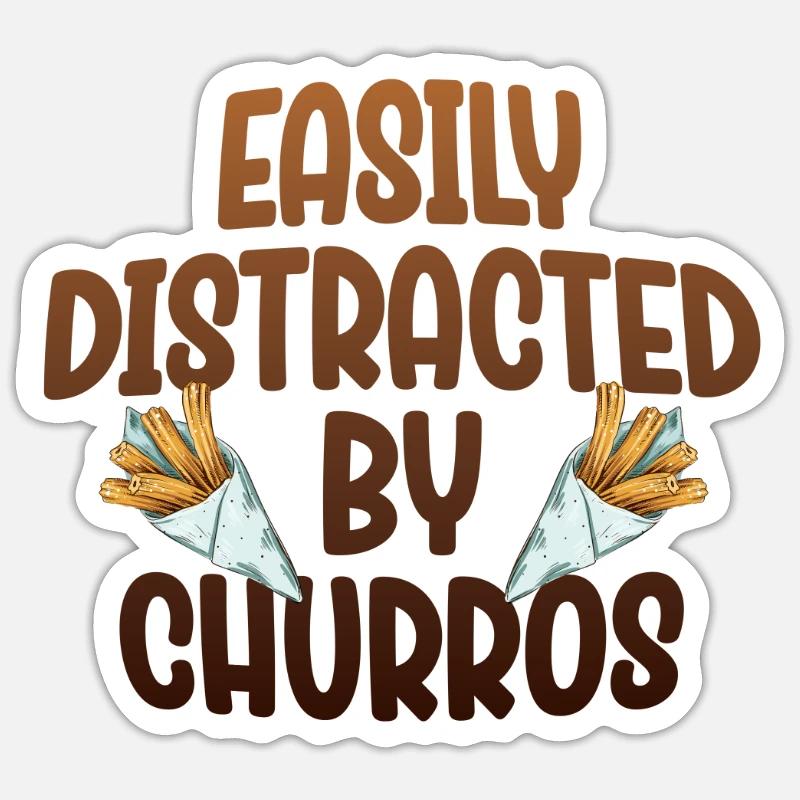 Easily distracted by churros - Sticker size S (10 x 10 cm) - white matte