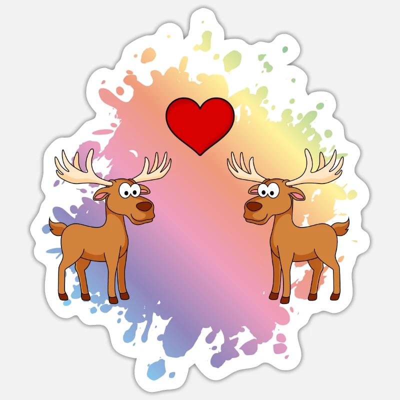 Elch Comic Paar Liebe - Sticker Größe S (10 x 10 cm) - Mattweiß