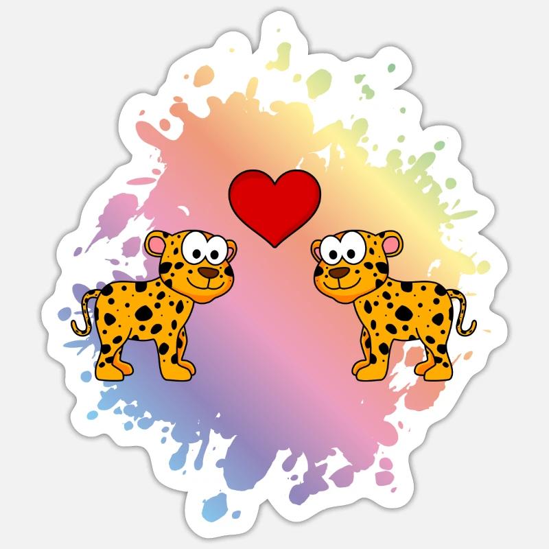 Leopard Comic Paar Liebe - Sticker Größe S (10 x 10 cm) - Mattweiß