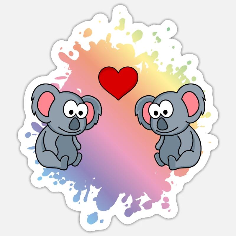 Koala Comic Paar Liebe - Sticker Größe S (10 x 10 cm) - Mattweiß