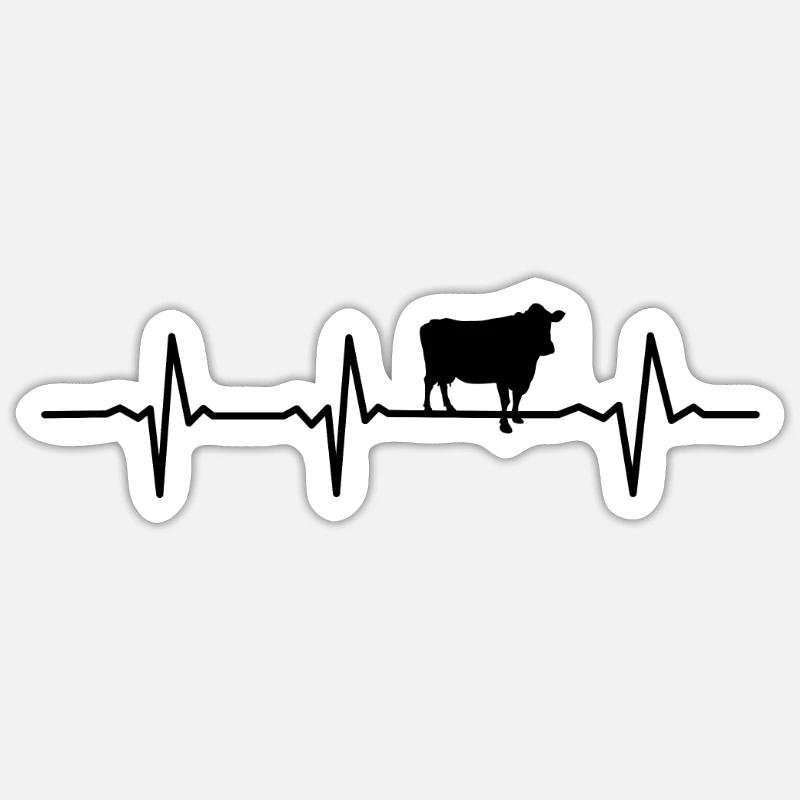 Kuh Herzschlag Bauer Muh Puls Bauernhof Geschenk - Sticker Größe S (10 x 10 cm) - Mattweiß