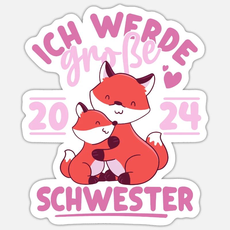 Große Schwester 2024 Mädchen Geschwister Geschenk - Sticker Größe S (10 x 10 cm) - Mattweiß