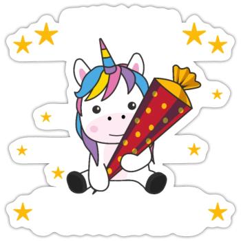 endlich Schulkind Einschulung Schule Einhorn - Sticker Größe S (10 x 10 cm) - Mattweiß - Vorne