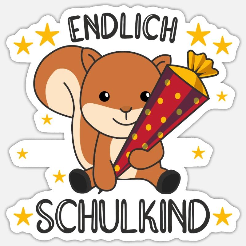 endlich Schulkind Einschulung Schule Eichhörnchen Sticker Größe S (10 x 10 cm)