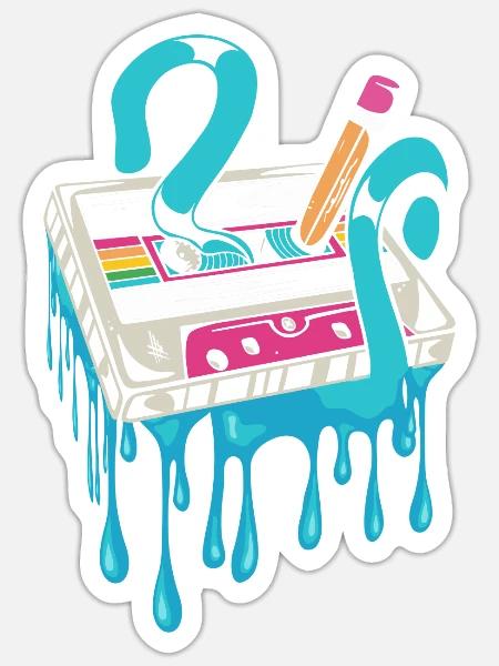 80er Jahre Kassette 1990er Bleistift Wickelkassette - Sticker Größe S (10 x 10 cm) - Mattweiß