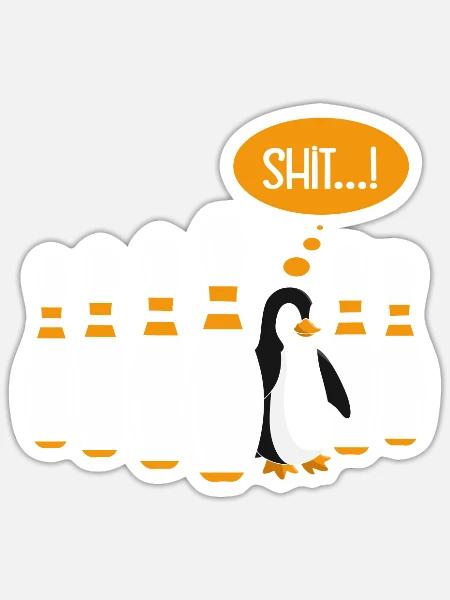 Bowlingbahn Pinguin Shit ...! Lustiges Shirt - Sticker Größe S (10 x 10 cm) - Mattweiß