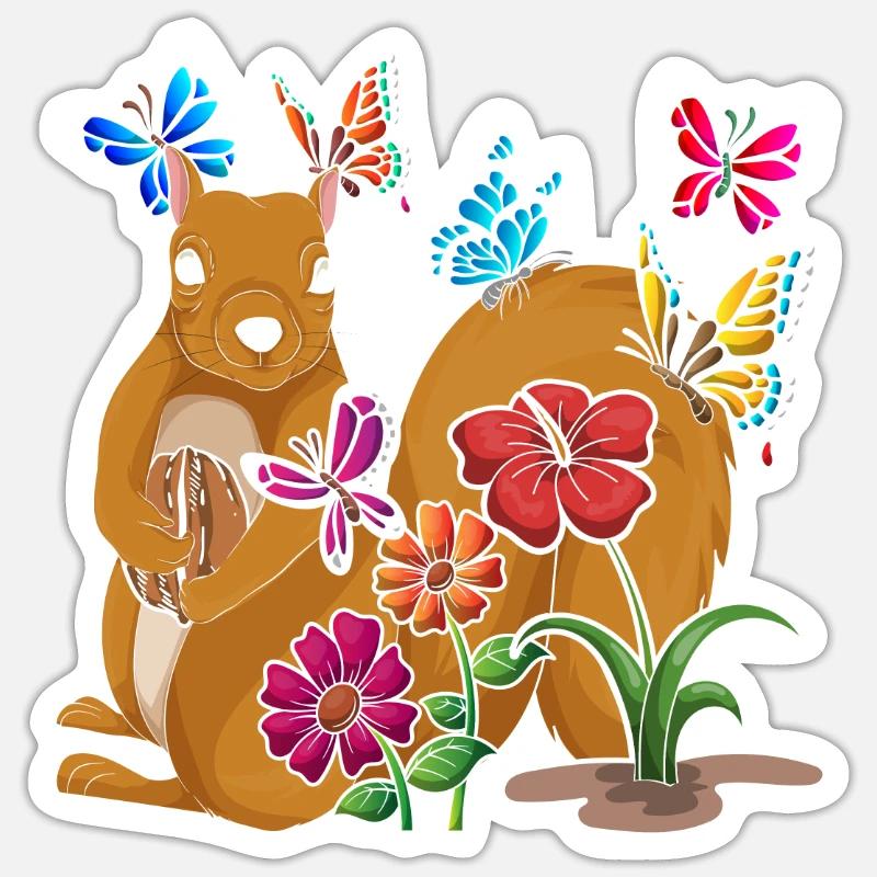 Nagetier Geschenk Schmetterling Tier Eichhörnchen - Sticker Größe S (10 x 10 cm) - Mattweiß