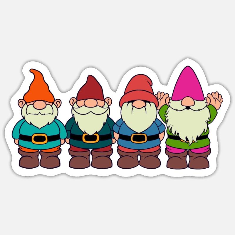 4 Gartenzwerge - Sticker Größe S (10 x 10 cm) - Mattweiß