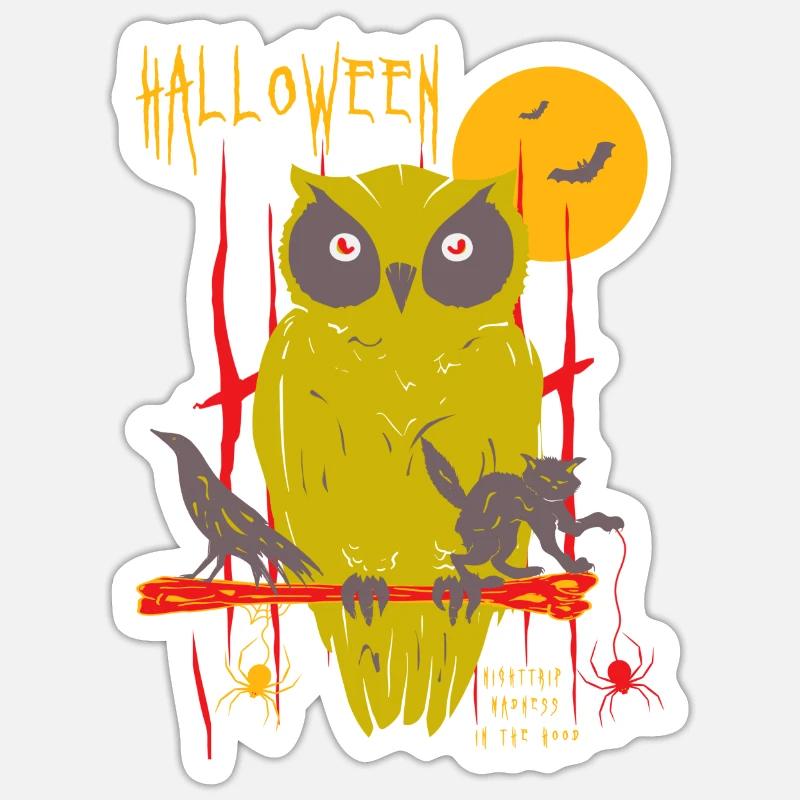 Halloween - Eule - Sticker Größe S (10 x 10 cm) - Mattweiß