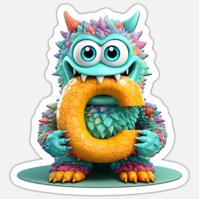 Bunter Monster mit Buchstabe C - Sticker Größe S (10 x 10 cm) - Mattweiß