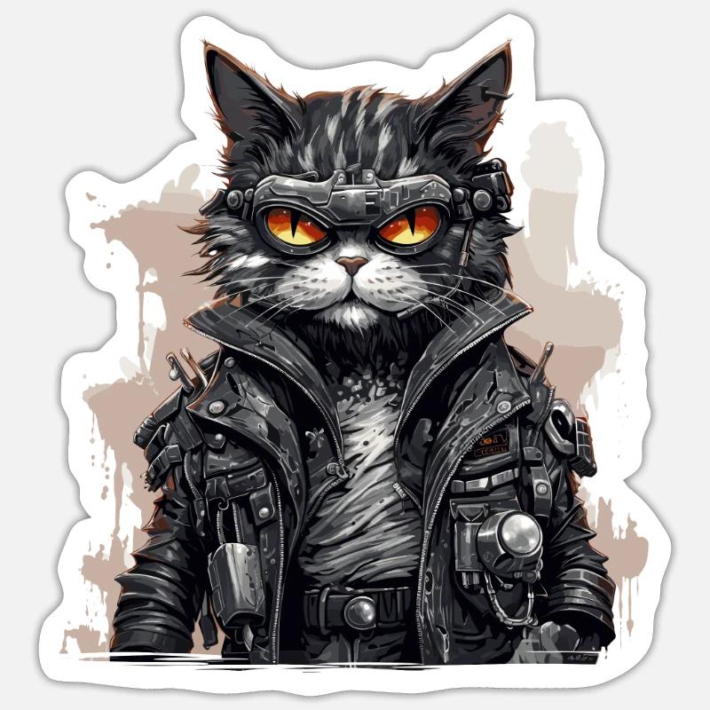 Robot chat - Sticker taille S (10 x 10 cm) - blanc mat