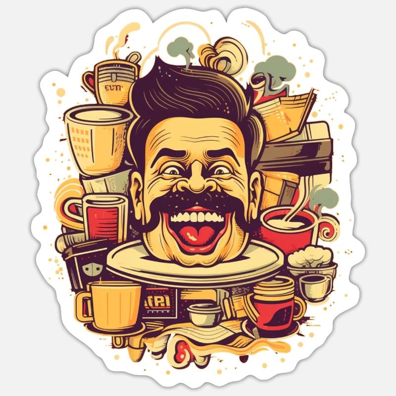 Fou de café - Sticker taille S (10 x 10 cm) - blanc mat