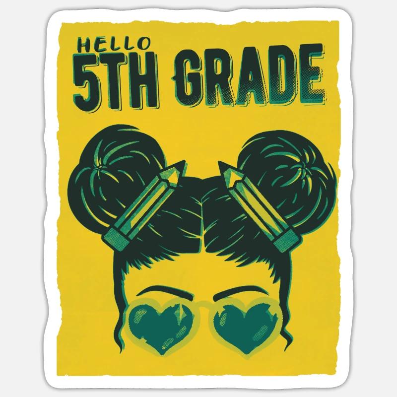Hallo 5. Klasse Unordentliche Brötchen Mädchen Süßes Herz Zurück - Sticker Größe S (10 x 10 cm) - Mattweiß
