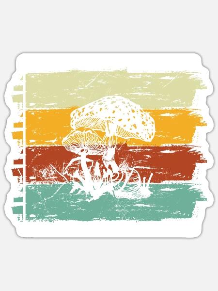 Pilz Pilze Steinpilz Fliegenpilz Retro Geschenk - Sticker Größe S (10 x 10 cm) - Mattweiß