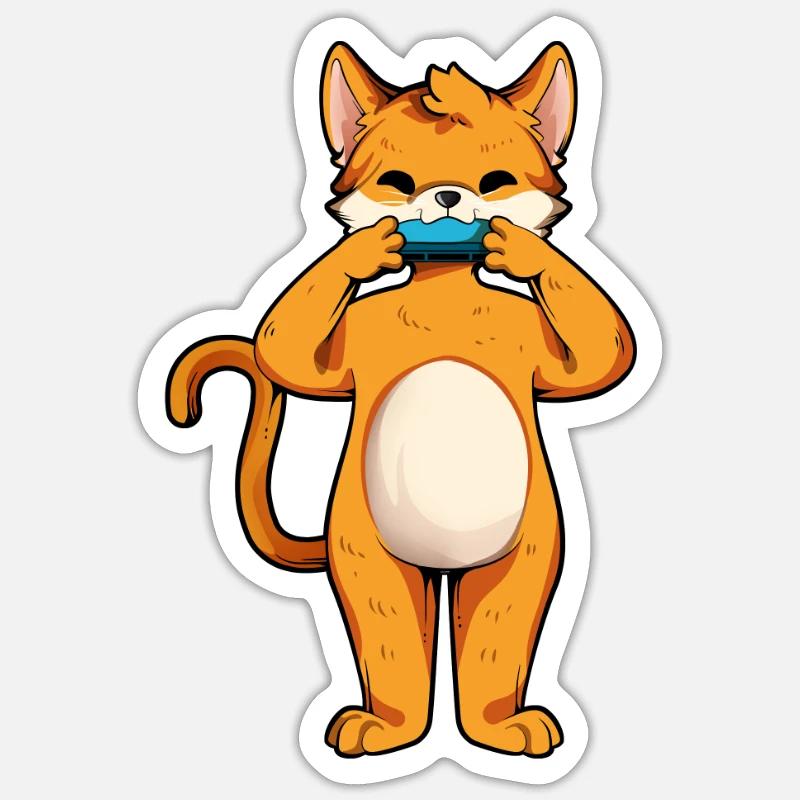 Cat joue de l’harmonica Sticker taille S (10 x 10 cm)