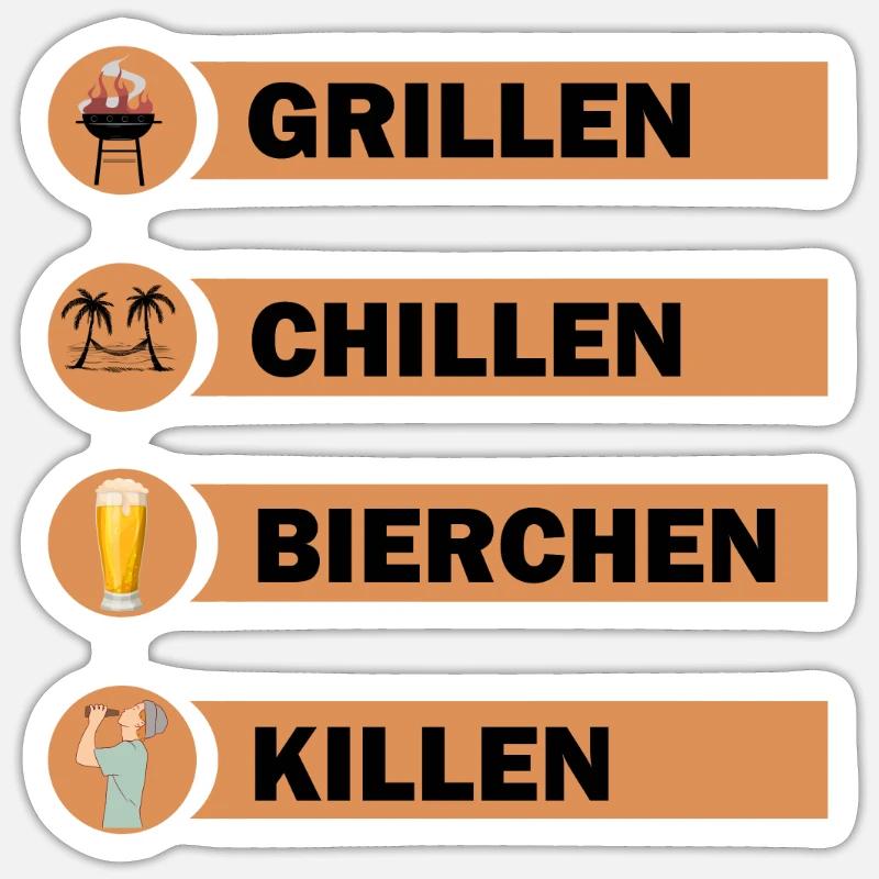 Grillen Chillen Bierchen Killen Grill Bier Spruch - Sticker Größe S (10 x 10 cm) - Mattweiß
